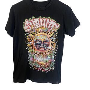 Sublime 4:20 Graphic Band Tee T-Shirt Distressed Sun Graphic Black Sz S